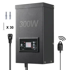 300W Low Voltage Landscape Transformer with Timer and Photocell Sensor, Waterproof Landscape Lighting Transformer, 120V AC to 12V/14V AC
