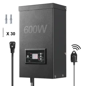 600W Landscape Transformer, Timer & Photocell Sensor Equipped, Weatherproof Outdoor Lighting Converter, 120V AC to 12V/14V AC