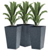 Rattan-Style Plastic Planters with Drainage Holes, Set of 3 - 24 Inch Height, Grey