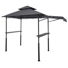 VEVOR Grill Gazebo, 8 x 5 ft Double-Tiered Top, BBQ Gazebo with Extra Awning, Powder-Coated Steel Patio Grill Shelter with 2 Side Shelves