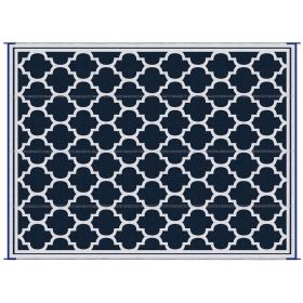 9x18 Modern Outdoor Mat, Plastic Waterproof, Reversible & Folding for Picnic, Beach, Camping, Blue & White