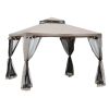 10' x 10' Gazebo Tent, Canopy with Mosquito Netting SideWalls, 2-Tier Vented Roof, Fabric for Garden, Lawn, Backyard, Taupe