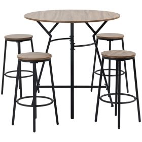5-Piece Dining Set Bar Table Chairs Space Saving Black Brown for Pub Kitchen