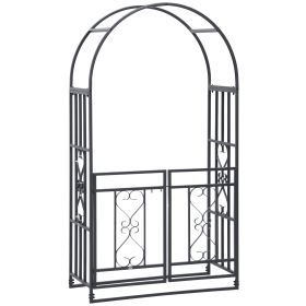 8ft Metal Garden Arch Grey with Double Doors Locking Gate for Wedding Bridal Party