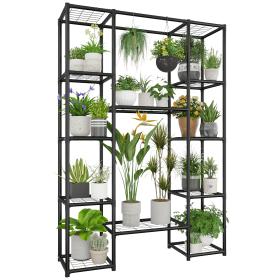 Plant Stand Metal Outdoor Indoor Tall Large Plant Shelf Hanging Plant Stand Waterproof Black Plant Rack Flower Holder for Living Room Patio Balcony Ga