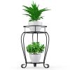 Plant Stand Indoor: 2 Tier Tall Metal Rust-Proof Iron Flower Stands for Garden, Patio,Living Room Balcony and Corner, Indoor and Outdoor-Black