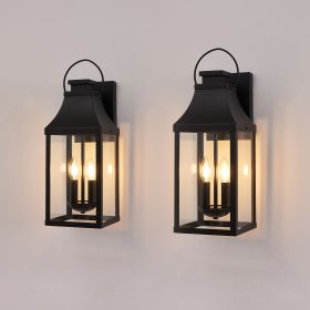 20'' Outdoor Wall Light,2-Pack Porch Light Outdoor Wall Sconce Lantern, 2-Light Modern Black Exterior Lighting Fixture Wall Mount