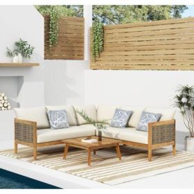 CROWNE 4-PCS SOFA CONVERSATION SET W/ BEIGE CUSHION, TEAK