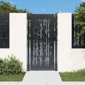 Garden Gate Anthracite 39.4x78.7" Steel Bamboo Design