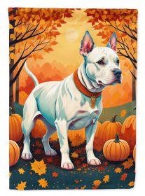 White Pit Bull Terrier Fall House Flag Large Porch Sleeve Pole Decorative Outside Yard Banner Artwork Wall Hanging, Polyester, House Size, Multic