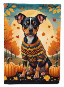 Miniature Pinscher Fall House Flag Large Porch Sleeve Pole Decorative Outside Yard Banner Artwork Wall Hanging, Polyester, House Size, Multicolor