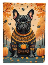 Black French Bulldog Fall House Flag Large Porch Sleeve Pole Decorative Outside Yard Banner Artwork Wall Hanging, Polyester, House Size, Multicol