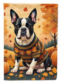 Boston Terrier Fall House Flag Large Porch Sleeve Pole Decorative Outside Yard Banner Artwork Wall Hanging, Polyester, House Size, Multicolor
