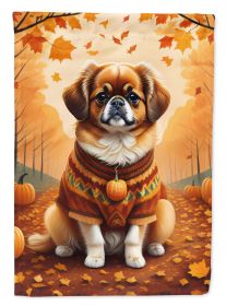 Tibetan Spaniel Fall House Flag Large Porch Sleeve Pole Decorative Outside Yard Banner Artwork Wall Hanging, Polyester, House Size, Multicolor