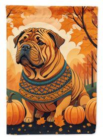Shar Pei Fall House Flag Large Porch Sleeve Pole Decorative Outside Yard Banner Artwork Wall Hanging, Polyester, House Size, Multicolor