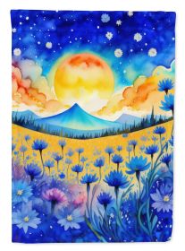 Blue Cornflowers in Color House Flag Large Porch Sleeve Pole Decorative Outside Yard Banner Artwork Wall Hanging, Polyester, House Size, Multicol