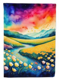 Buttercups in Color House Flag Large Porch Sleeve Pole Decorative Outside Yard Banner Artwork Wall Hanging, Polyester, House Size, Multicolor