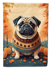 Fawn Pug Fall House Flag Large Porch Sleeve Pole Decorative Outside Yard Banner Artwork Wall Hanging, Polyester, House Size, Multicolor