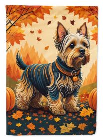 Silky Terrier Fall House Flag Large Porch Sleeve Pole Decorative Outside Yard Banner Artwork Wall Hanging, Polyester, House Size, Multicolor
