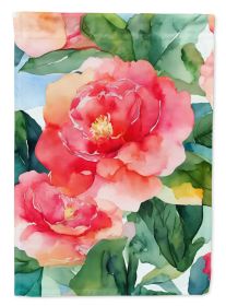 Alabama Camellia in Watercolor House Flag Large Porch Sleeve Pole Decorative Outside Yard Banner Artwork Wall Hanging, Polyester, House Size