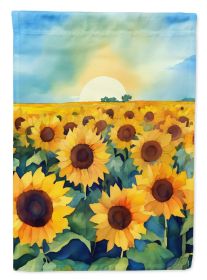 Kansas Sunflowers in Watercolor House Flag Large Porch Sleeve Pole Decorative Outside Yard Banner Artwork Wall Hanging, Polyester, House Size