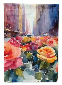 New York Roses in Watercolor House Flag Large Porch Sleeve Pole Decorative Outside Yard Banner Artwork Wall Hanging, Polyester, House Size, Multi