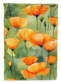 California California Poppies in Watercolor House Flag Large Porch Sleeve Pole Decorative Outside Yard Banner Artwork Wall Hanging, Polyester