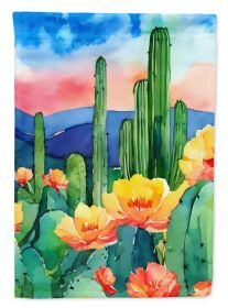 Arizona Saguaro Cactus Blossom in Watercolor House Flag Large Porch Sleeve Pole Decorative Outside Yard Banner Artwork Wall Hanging, Polyester