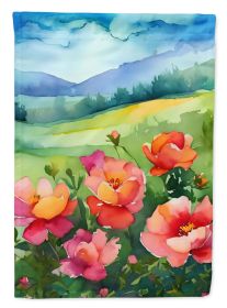 Iowa Wild Prairie Roses in Watercolor House Flag Large Porch Sleeve Pole Decorative Outside Yard Banner Artwork Wall Hanging, Polyester, House Si