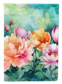 Indiana Peonies in Watercolor House Flag Large Porch Sleeve Pole Decorative Outside Yard Banner Artwork Wall Hanging, Polyester, House Size