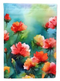 Ohio Scarlet Carnations in Watercolor House Flag Large Porch Sleeve Pole Decorative Outside Yard Banner Artwork Wall Hanging, Polyester, House Si