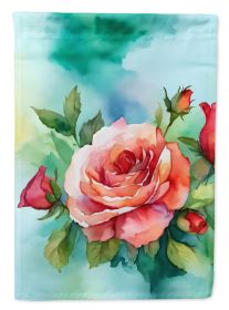 Oklahoma Roses in Watercolor House Flag Large Porch Sleeve Pole Decorative Outside Yard Banner Artwork Wall Hanging, Polyester, House Size, Multi