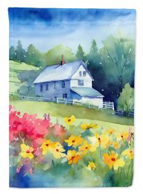 Massachusetts Mayflowers in Watercolor House Flag Large Porch Sleeve Pole Decorative Outside Yard Banner Artwork Wall Hanging, Polyester, House S