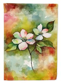 Virginia American Dogwood in Watercolor House Flag Large Porch Sleeve Pole Decorative Outside Yard Banner Artwork Wall Hanging, Polyester, House