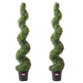 VEVOR Artificial Boxwood Topiary Tree, 60 inch Tall (2 Pieces), Spiral Faux Topiary Trees, Faux Plant w/ Extra Leaves & Pot & Small Decoration