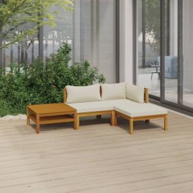 Garden Lounge Set Cream Solid acacia wood, fabric (100% polyester)