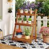 Foldable 3-Tier Solid Wood Plant Stand for Patio Balcony