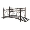 3.3' Metal Arch Zen Garden Bridge with Safety Siderails, Decorative Footbridge, Delicate Scrollwork & Corner Spheres for Stream, Fish Pond, Bronze