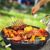 28-Inch Portable Charcoal Grill with Wheels and Storage Holder, Porcelain-Enameled Lid and Ash Catcher & Thermometer