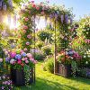 Garden Arbor with Gate and Planter Boxes Heavy Duty Metal Arch with Side Trellis