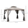 10' x 10' Gazebo Tent, Canopy with Mosquito Netting SideWalls, 2-Tier Vented Roof, Fabric for Garden, Lawn, Backyard, Taupe