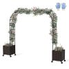 6.6 Feet Garden Arch Trellis with 2 Planter Boxes and Lockable Wheels