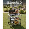 Outdoor Grill Cart, 31.5 x 24.0 inch Stainless Steel Tabletop Size Grilling Table, Outdoor Cooking Table with 4 Wheels & Side Handle, Two Mesh Shelves