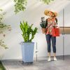 Tall Planters for Outdoor Plants Set of 3, 24 In Taper Planters with Drainage Holes, Rattan Decor Plant Pots, Light Gray