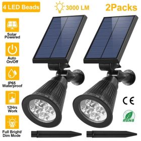 2Pcs Solar Spotlight Outdoor Dusk To Dawn Light Wall Path Lawn Garden Lamp Waterproof (Option: Black)