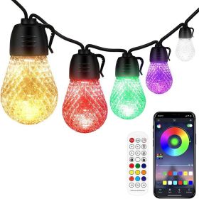 52.5FT Colorful Outdoor String Lights Smart RGB LED Patio Lights IP66 Waterproof Dimmable Hanging Light Bulbs With APP Remote Control 15 Bulbs (Option: Colorful)