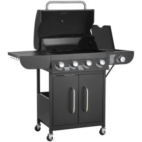 VEVOR Gas Grill, 4 Burner Propane Gas Grill with Side Burner, 425 SQ.In Grilling Area, Carbon Steel Enamel Grates, Outdoor 52 (Burner BTU: 10000 BTU x 4)