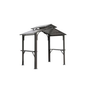 8×5FT Hardtop Grill Gazebo, Outdoor BBQ Gazebo w/Galvanized Steel Double Roof (Color: as Pic)