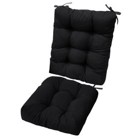 Rocking Chair Cushion 2 Pieces Back Seat Sets with Non-Slip Ties Polyester Fiber Filling Comfortable for Indoor Home Office Car (Color: BLACK, size: One size)